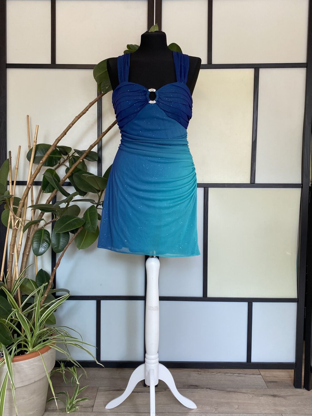 Niebieska suknia mini ombre roz.M