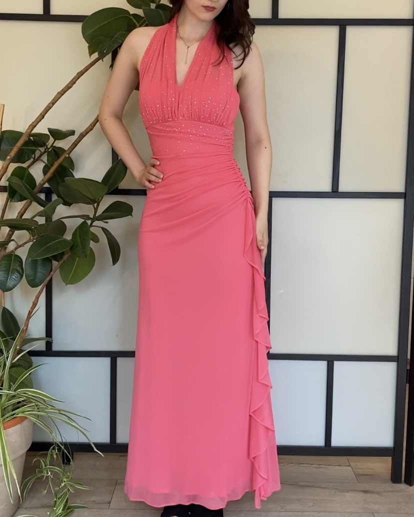 Różowa suknia maxi z falbanką roz.XS/S